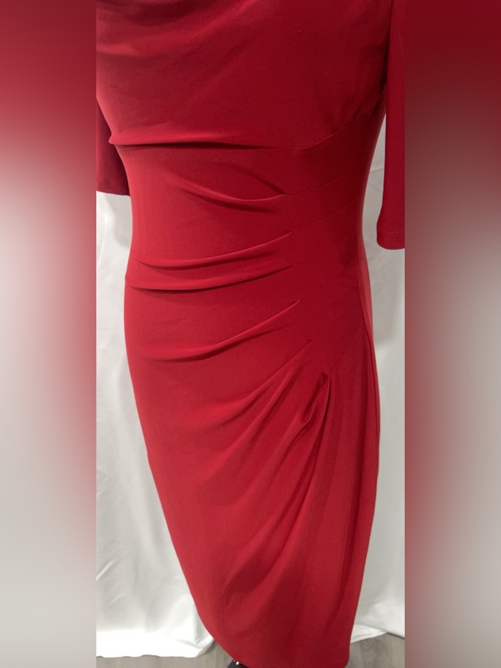 Lauren Ralph Lauren Red Cowl Neck Ruched Sheath Midi Dress Size 6 - Picture 2 of 9